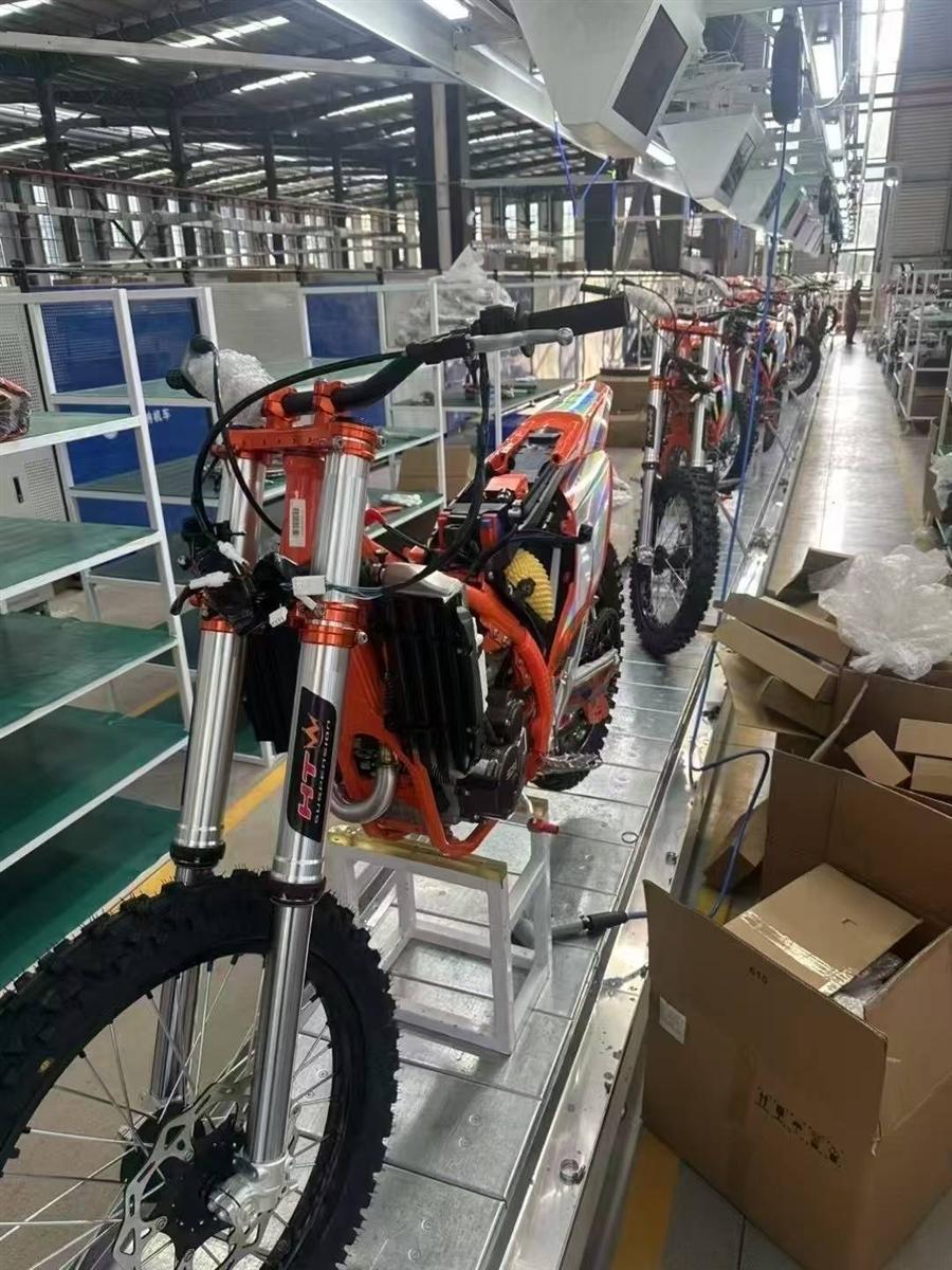 FCDC Motor motorcycle assembly line detail with bikes prepared for inspection