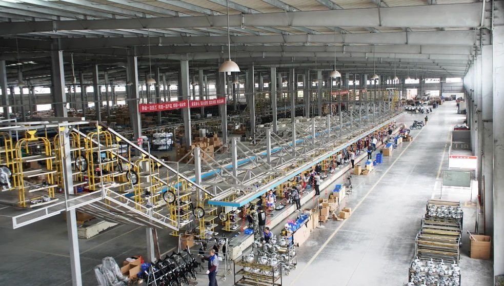 FCDC Motor overhead view of the motorcycle manufacturing line and component workstations