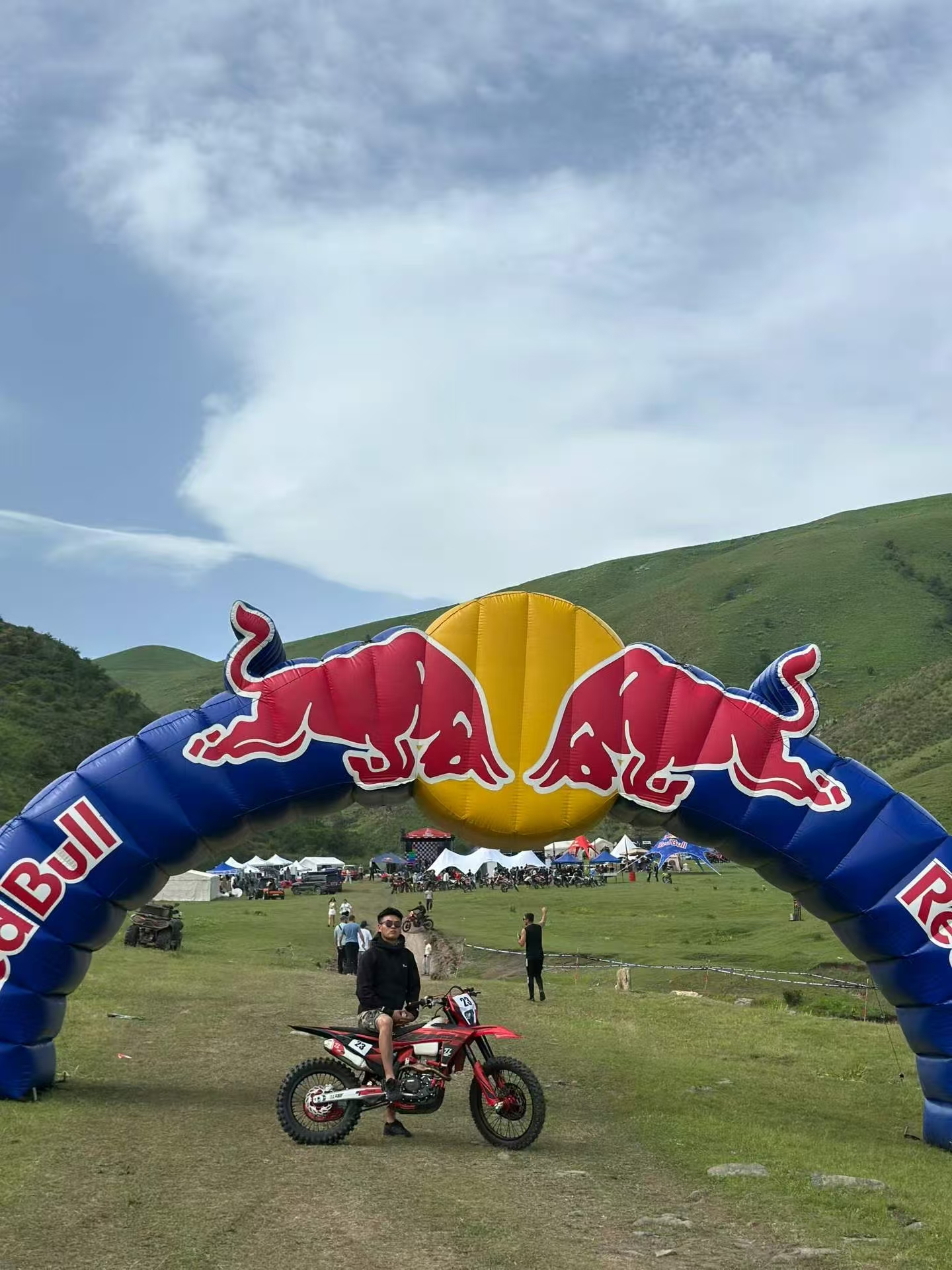 Motorcycle festival event arch and local activity