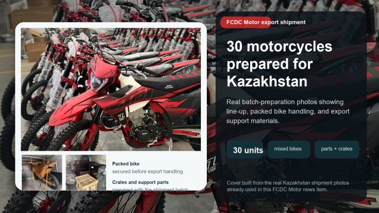 30 motorcycles prepared for Kazakhstan shipment - FCDC Motor cover