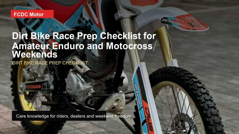 FCDC Motor dirt bike race prep checklist visual reference for motorcycle racing, youth energy, controlled competition