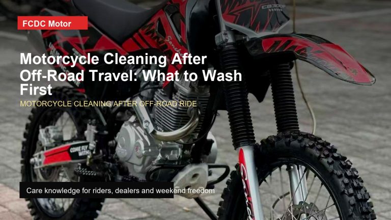 FCDC Motor motorcycle cleaning after off-road ride visual reference for post-ride ritual, clean machine, long service life
