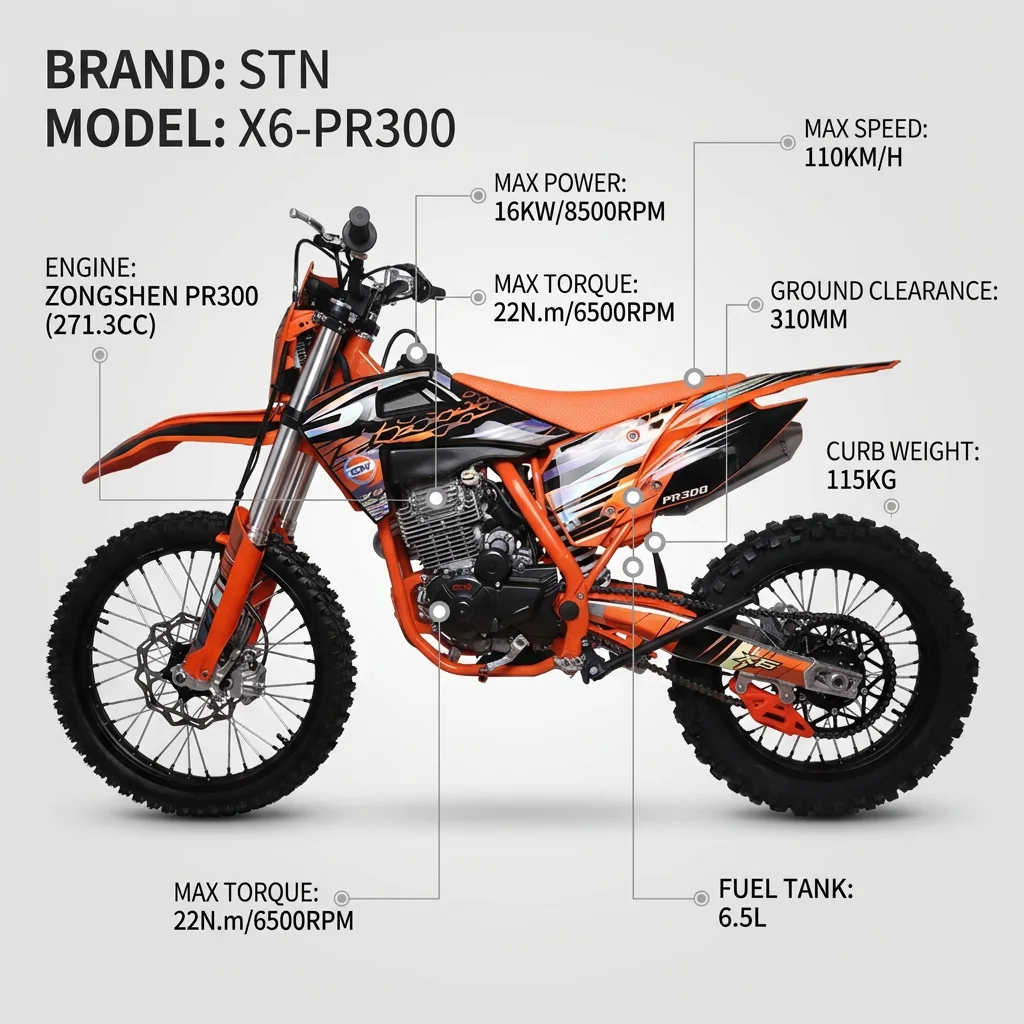 STN X6 PR300 gasoline dirt bike product image 3 - FCDC Motor